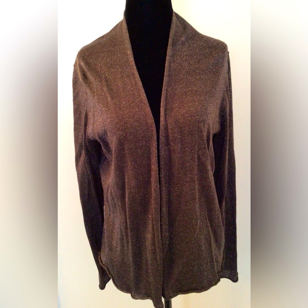EILEEN FISHER Brown Glitter Open Front Cardigan Medium (4-10 US) - New W…